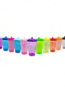 15 Twister Cups 400ML Colored Lid And Transparent Straw - 黃色七彩杯 - 查看 2