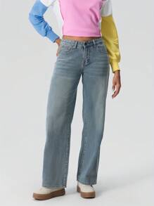 Women Wide Leg Jeans Low Rise Baggy Straight Leg Jeans Loose Boyfriend Jeans Casual Denim Pants Y2k Streetwear - 天藍色 - 查看 5