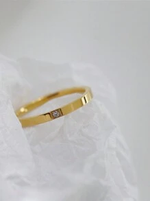 1 chiếc nhẫn đôi bằng thép không gỉ mạ vàng hồng và bạc, đính đá Cubic Zirconia sáng bóng, trang sức, quà cưới, quà Valentine, quà tặng mẹ, quà Ngày của Mẹ. - Vòng C - Xem 23