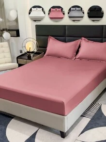 1Pc Solid Color Bed Sheets, Bedding, Fitted Sheet, Mattress Cover, Soft And Comfortable Bedding For Bedroom, Skin-Friendly Bed Cover, Mattress Protector, Simple Style Bed Sheet, For Single/Twin/Full Bed Sizes, Machine Washable, Ideal Easter Gift, For Independence Day Gift, Perfect Holiday Gift,