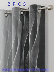 2 PIEZAS Cortinas opacas, de fibra de poliéster tejida de alta precisión, diseño de lazada superior, cortinas combinadas en negro y gris/blanco, apropiadas para salas de estar y dormitorios