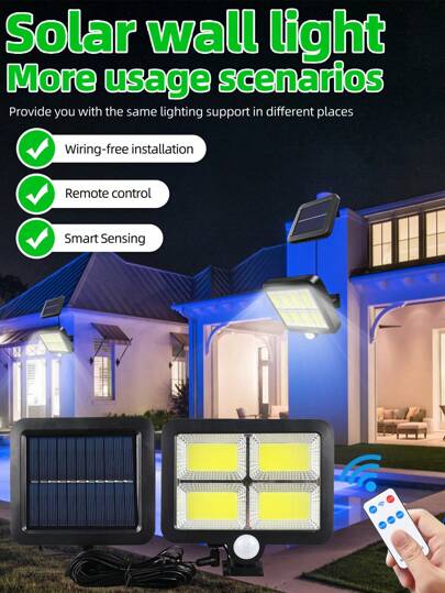 Solar Power Outdoor Wall Lamps ,160 COB 3000LM Solar Motion Sensor Light Outdoor, Indoor And Outdoor Residential Courtyard Split Solar Lights, Split 8-Cell Remote Control Solar Wall Lights,ABS Waterproof Exteriores With 3 Adjustable Head Wide Angle For Outside Garage Yard Patio