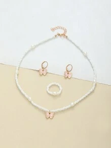 4pcs/Set Girls' Butterfly Beaded Necklace, Bracelet, Ring, Earrings Jewelry Set - Butterfly - View 8