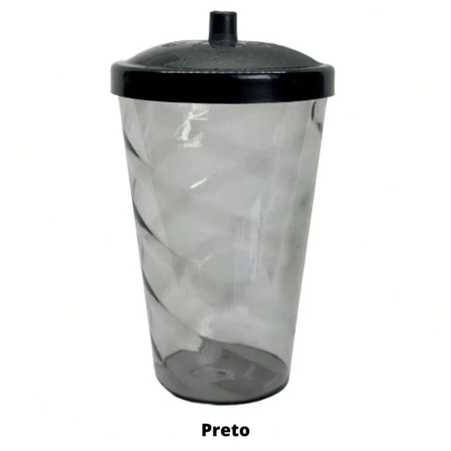 15 Twister Cups 400ML Colored Lid And Transparent Straw - 黑色七彩杯 - 查看 1