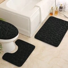 3pcs/Set (25D Luxury Sponge) Bath Mat Set, Stone Embossed. Bath Mats, Fast Absorbent, Machine Washable, Quick Dry, Thickened Anti-Slip Bath Rug, Soft And Comfortable Floor Mat, U-Shape Contoured Toilet Mat, Suitable For Various Home Decor Mats In Bathroom, Kitchen, Laundry Room, Bedroom, Shower, Indoor Use Home Bathroom Decor Floor Carpet Outdoor Rug Door Mat Fall Decor Bathroom Accessories Back To School Entryway Decor
