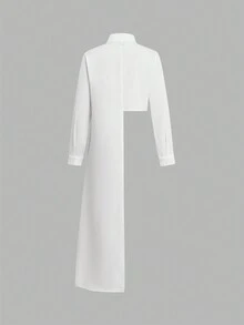 Top ample décontracté à ourlet asymétrique en couleur unie en mousseline de soie, pour femmes grande taille, respirant, pour le printemps/été 2025 - Blanc - Voir 2