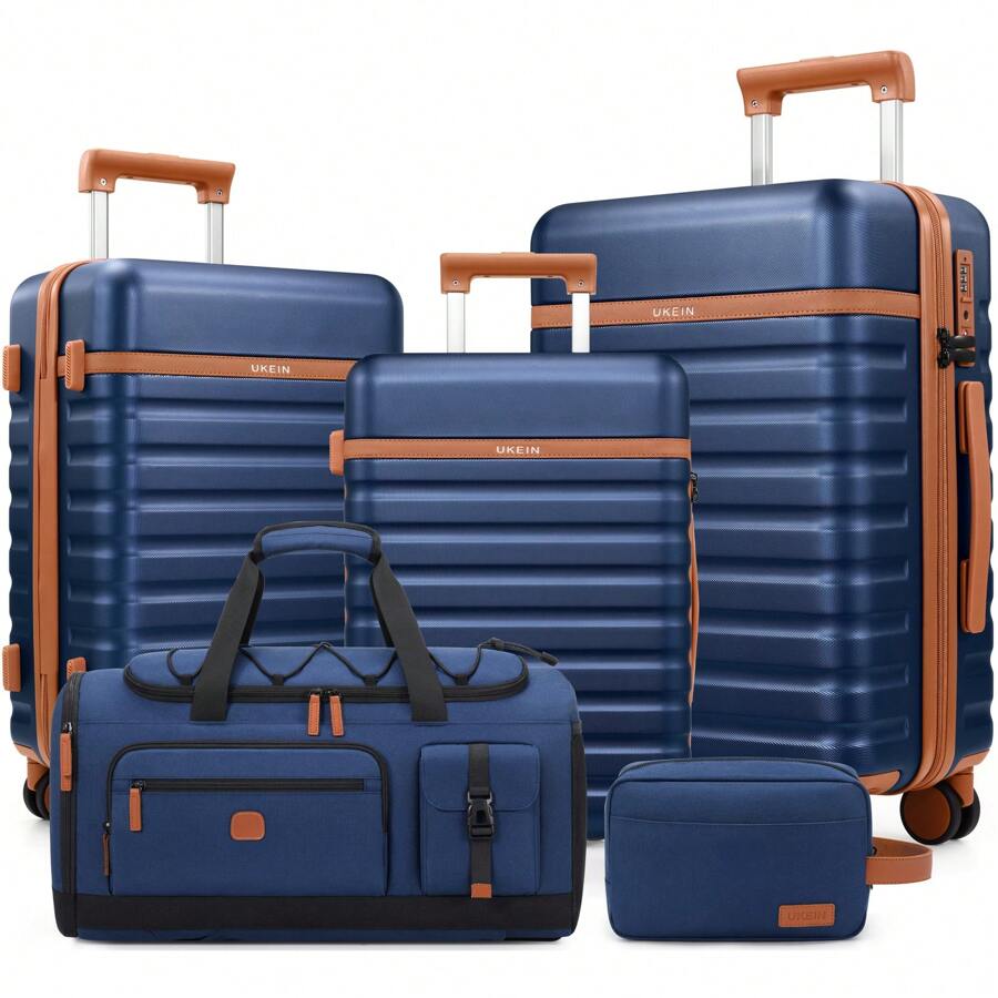 Luggage Sets 5 Piece,Polycarbonate Hardside Carry On Suitcase Set With Spinner Wheel TSA Lock, Suitcase Set With Travel Bag For Women Men (Beige, 5 Piece Set) - 藍色 - 查看 1