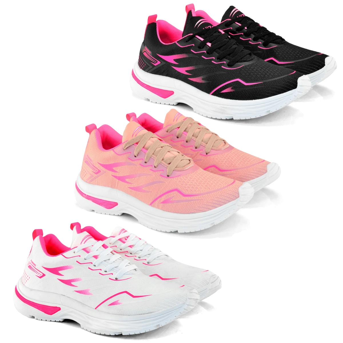 Kit 3 Pairs Of Women's Sports Tennis Shoes For Training, Walking, Light And Comfortable - 套件3 - 查看 1