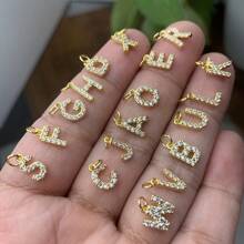 1pc Copper Zirconia 26 Letters DIY Pendant, Women Zirconia Letter Jewelry, Anniversary Gift - Silver - View 5