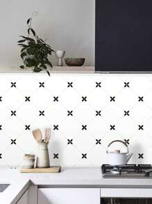 5/12pcs Thickened Frosted Anti-Mold Kitchen Tile Stickers, Simple Black & White Prints, Waterproof And Anti-Slip, Home Decoration Wall Decals, 7.87 X 7.87 Inches - Multicolor - View 11