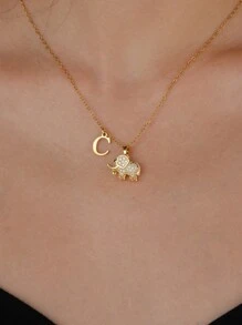 1pc Personalized Elegant Rhinestone Elephant Initial Necklace, A Fashionable, Western, Customized, Unique Gift Ideal For Friends, Family, Girlfriend, Mom, Daughter, Grandma, Suitable For Anniversary, Birthday, Daily Wear, Prom, Mother's Day, Valentine's Day, Graduation, Wedding