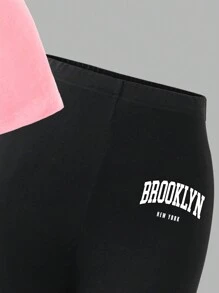 Tween Girls Lettering Graphic Print Short Sleeve T-Shirt & Leggings 2pcs Outfit - Baby Pink - View 5