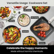 Kikcoin 22Pcs Pots And Pans Cookware Set Nonstick,PFOA PFAS-Free,Detachable Handle,Utensils,Lids,Skillet,Fryingpan,Kitchenware,Christmas Gift - 31 chiếc (màu đen) - Xem 9