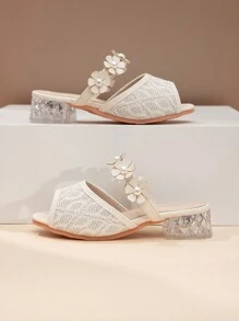 New Summer 1 Pair Fashion Little Girl Lace High Heel Dance Shoes, Girls Party Outdoor Performance Shoes, Wedding Princess Shoes, Suitable For Wedding, Party, High Heel Slippers, Sandals - Apricot - View 4