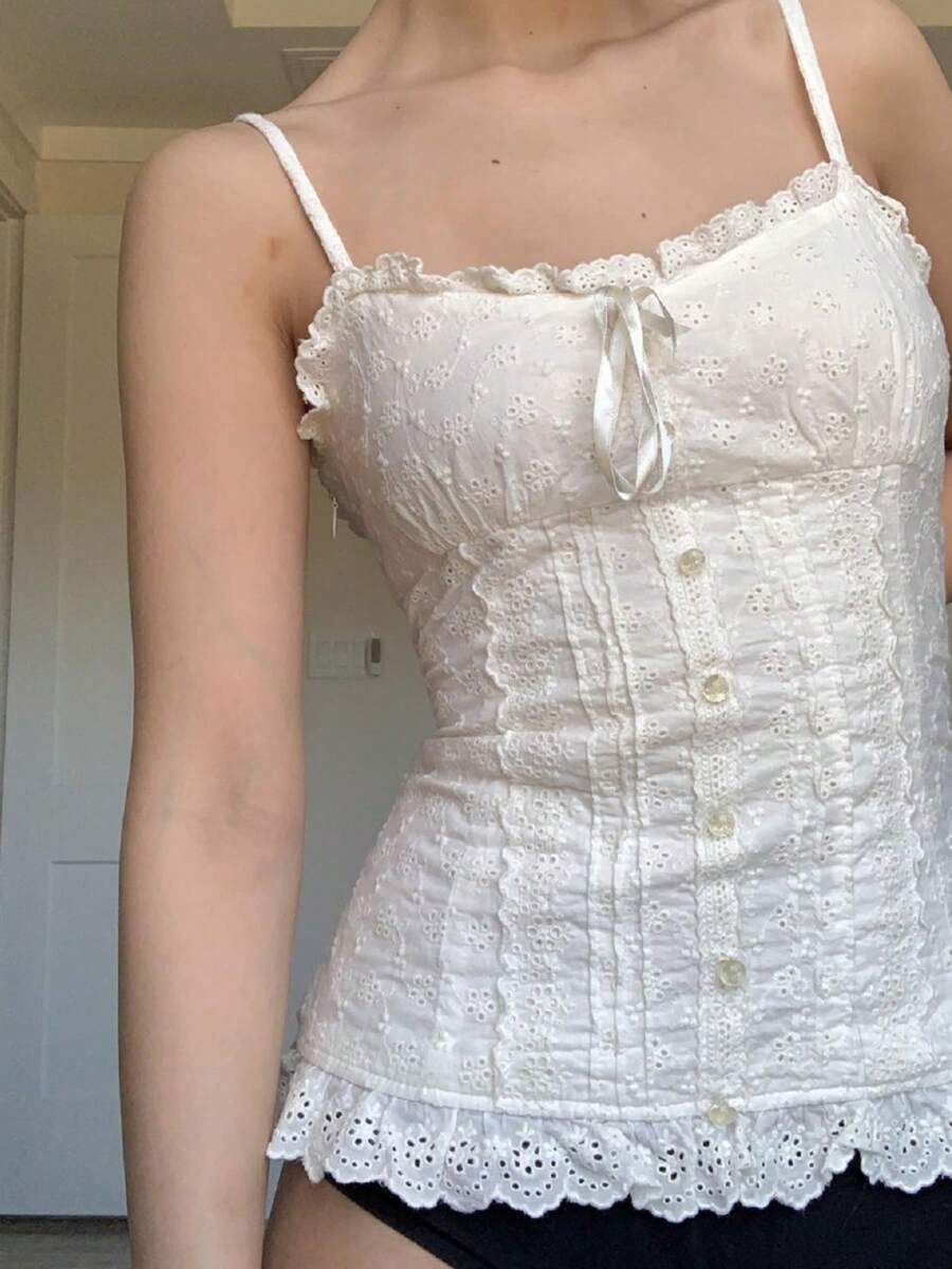 Women Slim-Fit Ruffle Camisole, Adults Sleeveless Solid Color Boat Neck Spaghetti Strap Pullover With Bow