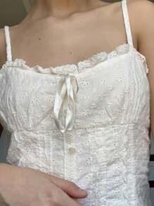 Women Slim-Fit Ruffle Camisole, Adults Sleeveless Solid Color Boat Neck Spaghetti Strap Pullover With Bow