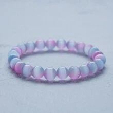 1pc Handmade Gradient Color Charming Colorful Cat's Eye Stone Women's Bracelet Daily Wear Girlfriend Gift - 1pc - View 8