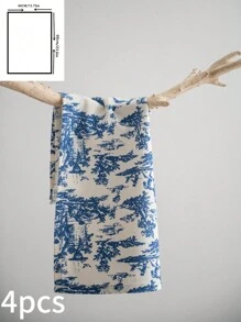 法式奢华复古风格蓝色印花矩形餐巾，适合节日派对、生日聚会、桌布装饰、四季皆宜 - A - 查看 14