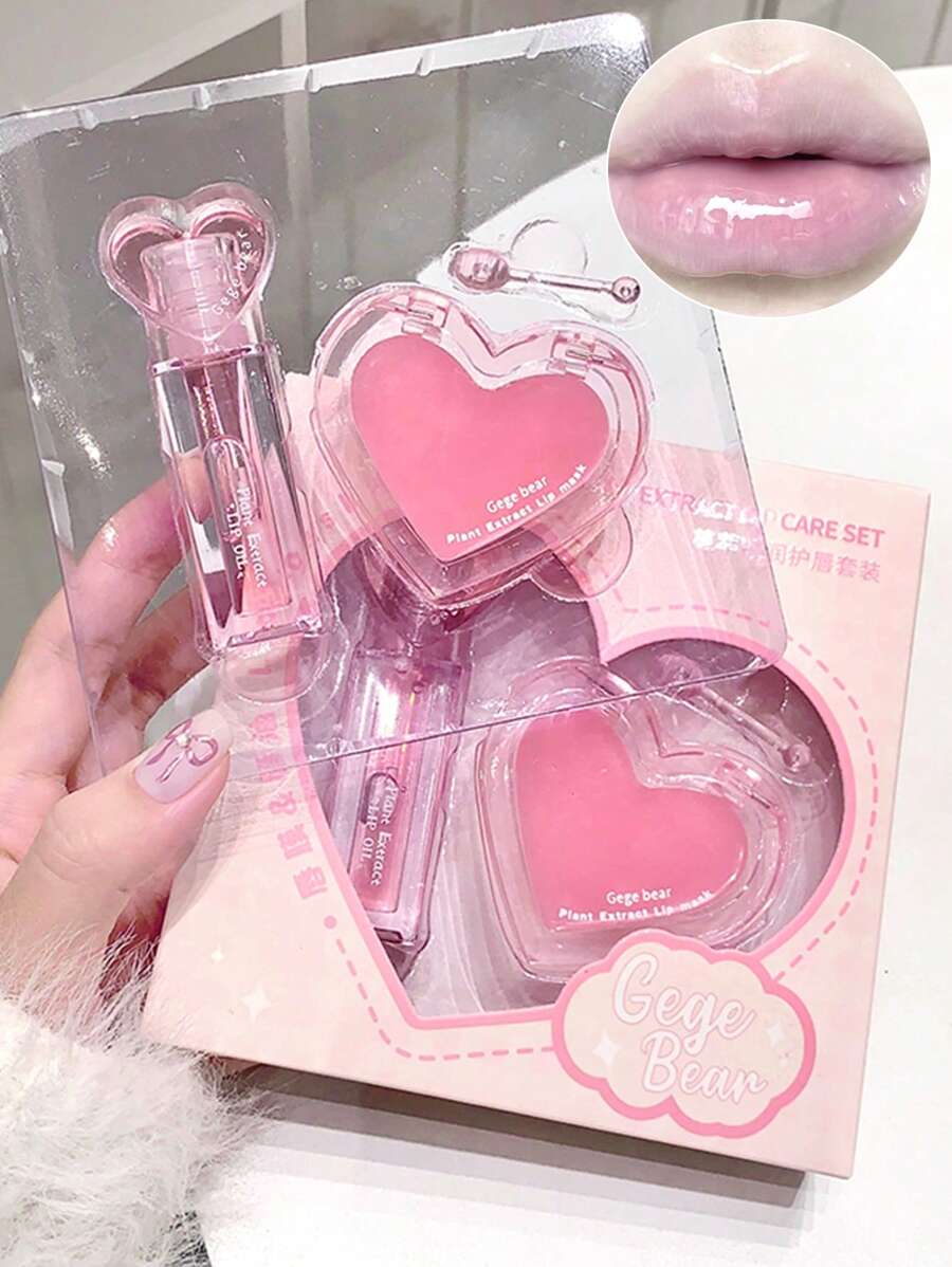 Gege Bear 神奇 2 件唇部护理套装：唇油和唇膜，让干燥的嘴唇变得柔软光滑 - 全天候滋润和淡化唇纹 - 彩色 - 查看 1