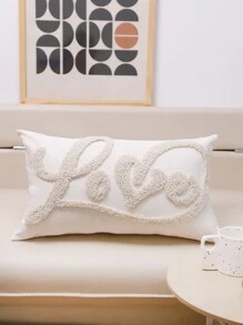 1pc Heart-Shaped Canvas Velvet Decorative Pillow Cover For Living Room And Bedroom - Beige - View 6