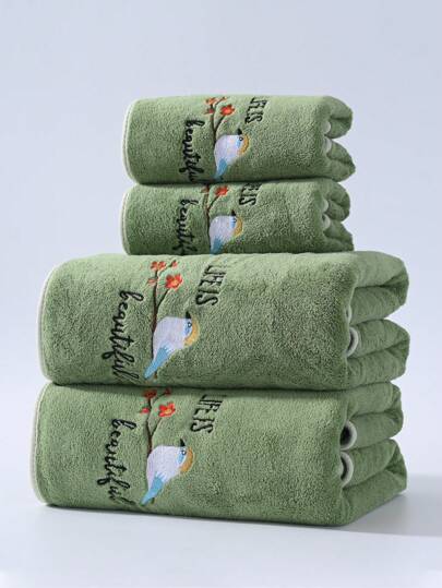 1pc/2pcs Countryside Spring Magpie Embroidery Coral Fleece Bathroom Decorative Towel, Soft Absorbent No Shedding, Unisex, Suitable For Home Use, Beach, Swimming Pool, 1pc Towel 27.6"X55" Or 1pc Bath Towel 27.6"X70" Or 1pc Extra Large Bath Towel 35.4"X66.9", Women Valentine Gift Birthday Boyfriend Girlfriend Fall Decor Back To School For Beauty Salon Home Bathroom Shower Towels For Beauty Salon, Hotel Sports,Home Essentials, Towel, Skin Care