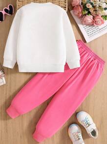 Tween Girls Cartoon Grafische Print Ronde Hals Sweatshirt En Broek