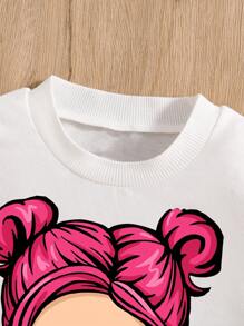 Tween Girls Cartoon Grafische Print Ronde Hals Sweatshirt En Broek