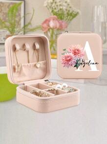 1pc Personalized Name Jewelry Box For Bridesmaids,Personalized Travel Jewelry Box,Birth Month Flower Jewelry Case,Bridal Party Proposal Gift - Baby Pink - View 5