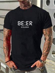 Tricou grafic cu litere de Crăciun pentru bărbați - Articol popular - Negru - Vizualizare 2
