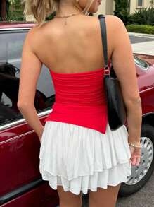 Women Tube Tops Solid Color Slit Strapless Tank Tops Summer Backless Bandeau Shirts Streetwear - Red - View 7