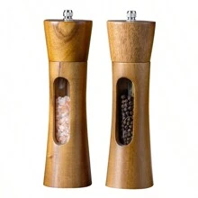 1 件/2 件/3 件/4 件红木胡椒研磨器，厨房透明亚克力香料研磨器，适用于胡椒、海盐、黑胡椒，带陶瓷芯 - 棕色 - 查看 9