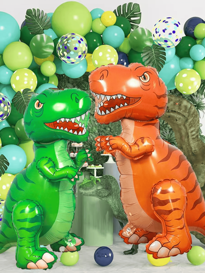 1 szt. 3D Uroczy Tyrannosaurus Rex Dinosaur Balon Na Urodziny Dekoracja Przyjęcia, Zielony/Czerwony T-Rex Zwierzęcy Balon, Uroczy Stojący Dinozaur Balon, Odpowiedni Na Urodziny Z Motywem Dinozaurów I Lasu, Artykuły Imprezowe, Dekoracja Imprezy Balon
