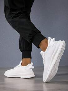 男士舒适超轻透气网眼运动鞋，薄底一脚蹬休闲鞋，户外/度假风格，轻便 - 白色 - 查看 5