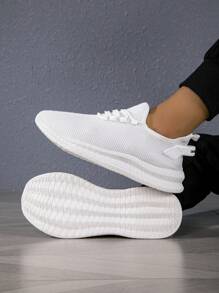 男士舒适超轻透气网眼运动鞋，薄底一脚蹬休闲鞋，户外/度假风格，轻便 - 白色 - 查看 3