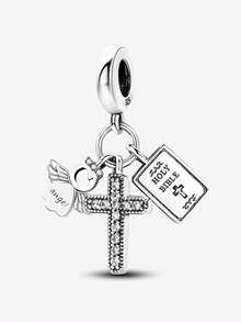 1 PC 925 Sterling Silver Bible Prayer Cross Series Bead Pendant Charm Suitable For Bracelets DIY Women's Jewelry - Silver - View 15