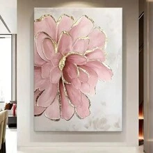 Canvas Printing Wall Art - Pink Peony Flower With Gold Decoration, Modern Decorative Wall Hanging Decoration Living Room, Hotel - Luxury Flower Machine Printing Canvas Wrapping Canvas With Frame - 粉色 - 查看 2