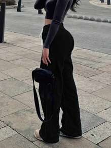 Women's High Waisted Baggy Jeans - Y2K Vintage Loose Wide Leg Denim Pants With Drawstring Waist, Multiple Pockets, Non-Stretch Casual Jeans For Women - 黑色 - 查看 4