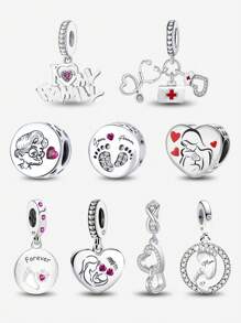 1入組寵物腳印魅力珠子，適用於手鍊、項鍊、手環珠子的DIY珠寶製作，適合女性或女孩的禮物 - 銀色 - 查看 1