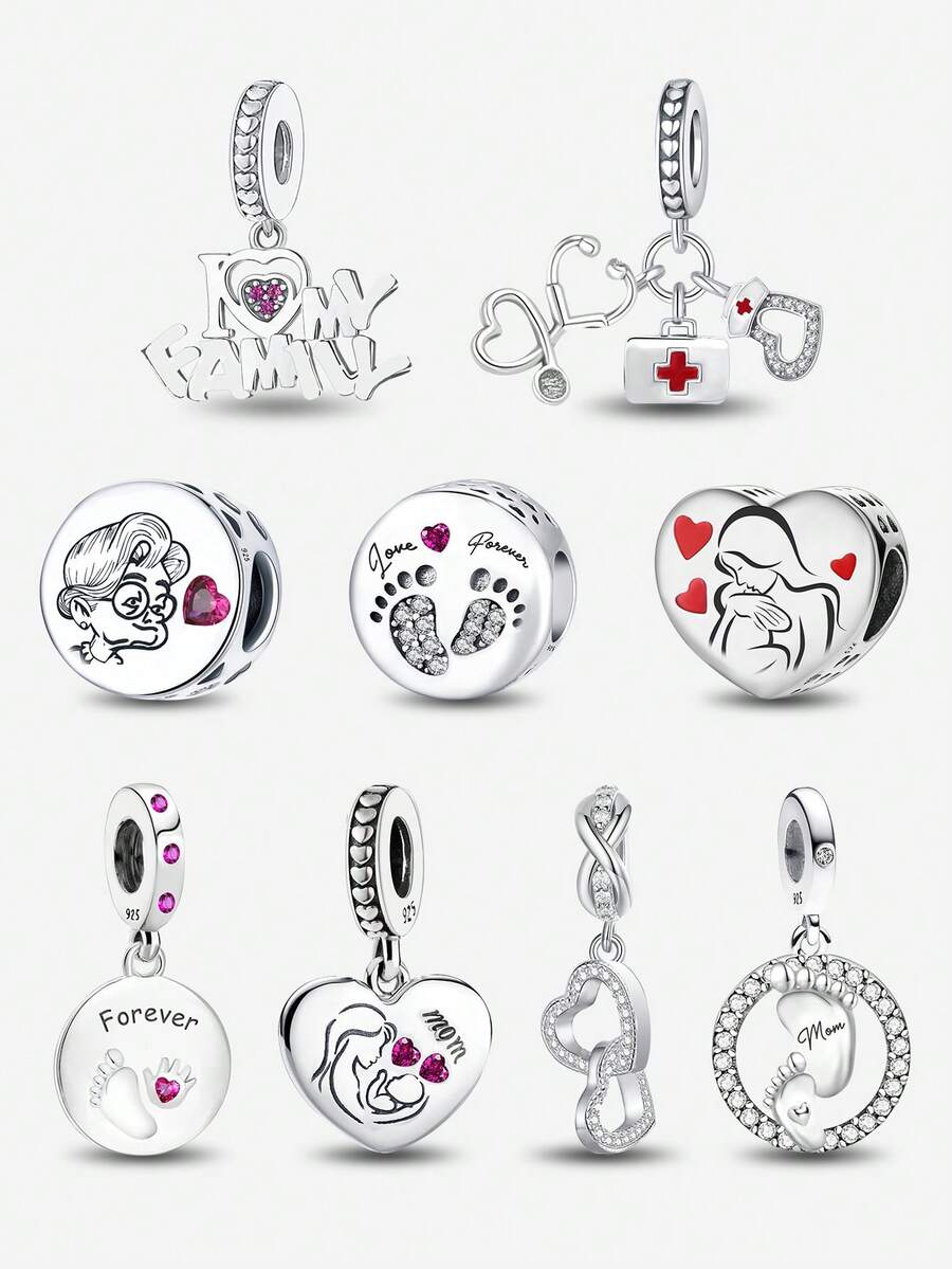 1入組寵物腳印魅力珠子，適用於手鍊、項鍊、手環珠子的DIY珠寶製作，適合女性或女孩的禮物 - 銀色 - 查看 1