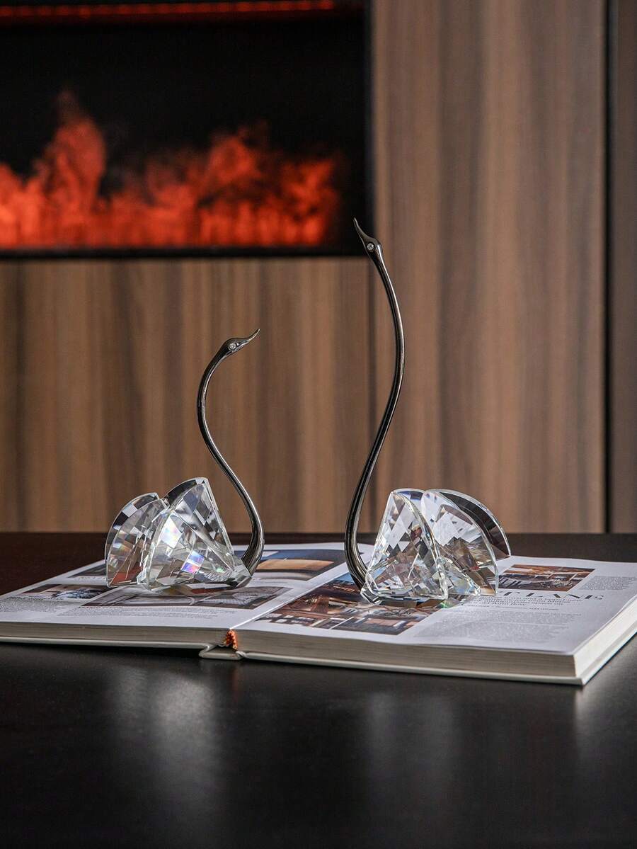 1 đồ trang trí thiên nga bằng kim loại và pha lê, kệ trưng bày trang trí nhà cửa cho phòng khách quà tặng tân gia - Đồng - Xem 1