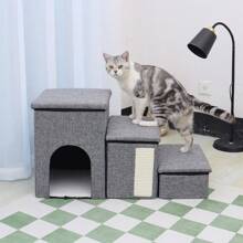 3 Steps Portable Dog Puppy Ladder Doggy Pet Soft Stairs Ramp Storage Boxes - Grey - View 10