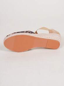 Women's Apricot Elastic Band Splice Round Toe Woven Raffia Wedge Sandals, Fashion