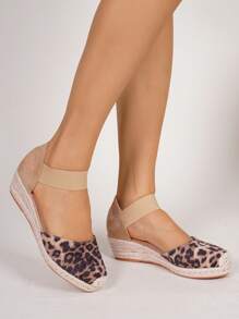 Women's Apricot Elastic Band Splice Round Toe Woven Raffia Wedge Sandals, Fashion