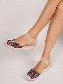 Women's Apricot Elastic Band Splice Round Toe Woven Raffia Wedge Sandals, Fashion