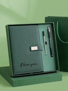 1 Set Personalized Business Notebook Gift Set Includes Pen, Retro Design Customizable Photo Text Logo For Business Meetings, Colleagues And Leaders School Supplies - Multicolor - View 3