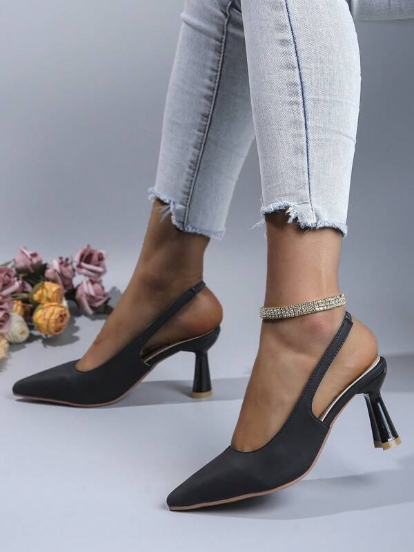 New High-Heel Pump Sandals, Pointed Toe & Open Back Design, Versatile & Casual, Suitable For Spring/Summer