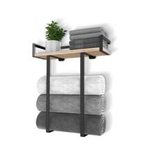 Porte-serviettes en bois et en fer pour salle de bain, étagère murale de rangement pour serviettes et finition, décoration de salle de bain, organisateur de salle de bain, accessoires de salle de bain - Multicolore - Voir 1