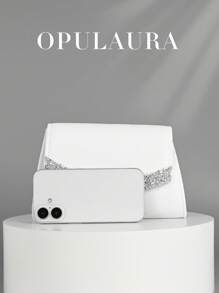 OpulAura Women's Elegant Autumn/Winter Luxury Velvet Flap Clutch, Sparkling Rhinestone Decor Minimalist Fashion Handbag, Suitable For Formal Occasions, Party/Wedding/Events, Birthday/Christmas Gift, With Detachable Chain - White - View 7