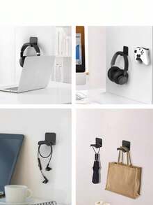 6 件创新且易于安装的壁挂式无孔耳机支架 - 无钻石设计，时尚，适合办公室使用和游戏，实用挂钩