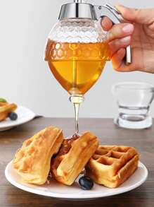 Creative Honey Dispenser Bottle, Squeeze Sauce Bottle, Plastic Sealed Jar With Funnel Neck Style, Syrup Pot With Base Holder - Multicolor - View 1